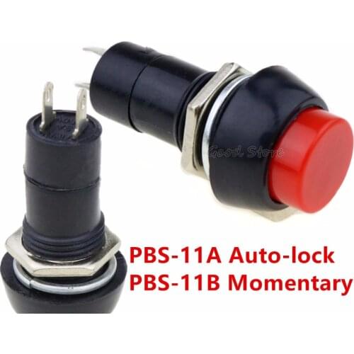 1pcs 12MM Red PBS-11A PBS-11B Push Button Switch Auto-lock/Momentary DIY Switch Electronic Switches Components Accessories