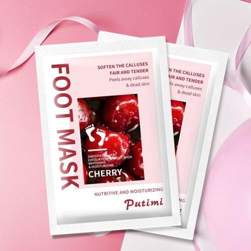 PUTIMI 10packs Feet Peeling Mask for Legs Dead Skin Peeling Off Mask Cherry Exfoliation Foot Mask Peel Pedicure Socks Foot Patch