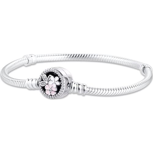 100% 925 Sterling Silver Moments Poetic Blooms Clasp Snake Chain Bracelet Fashion Jewelry Argent S925 Bracelets for Women