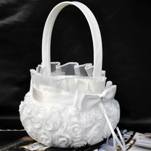 2pcs Flower Child Wedding Baskets Rose Flower Embroidery Basket Delicate Flower Girl Baskets