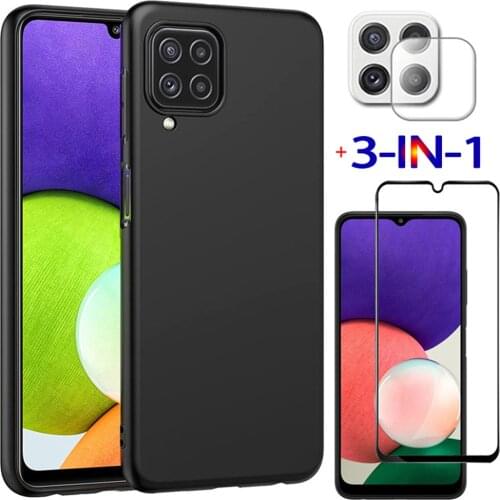 3-in-1, matte case + glass for samsung a22 5g soft liquid tpu phone cases a22 4g samsung galaxy a22 cover samsung a 22 case
