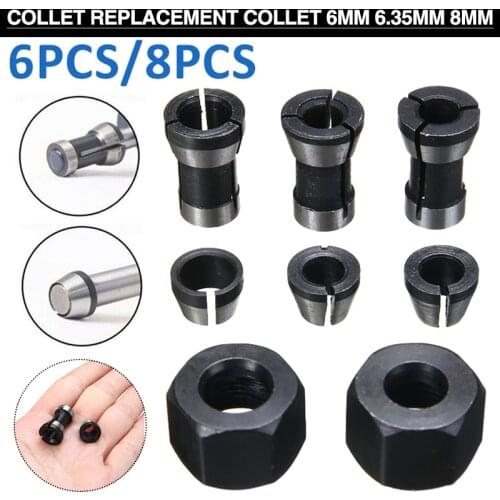 6/8pcs High Precision Adapter Collet Set 6mm/6.35mm/8mm Collet Chuck Engraving Trimming Machine Router Milling Cutter Tool