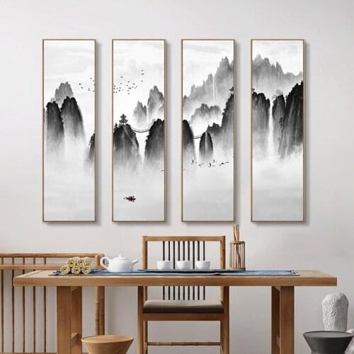 Abstract Traditional Chinese Style Landscape Wall Print Posters Canvas Painting Art Pictures for Office Living Room Home Decor