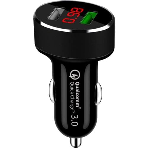 QC 3.0 Dual Usb Car Charger Car Cigarette Lighter Universal USB Car-Charger with car voltage display For iphone Sumsung Xiaomi