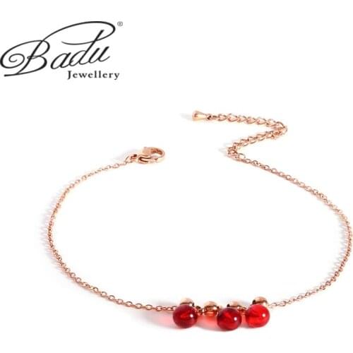 Badu Fashion Red Crystal Beads Drop Anklets for Women Boho Gold Color Chain Ankle Bracelet Leg Bracelet Ocean Beach Foot Jewelry