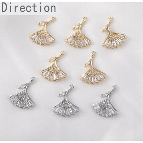 Color 14K copper plated genuine gold gingko leaf zircon Pendant DIY earrings necklace handmade accessories