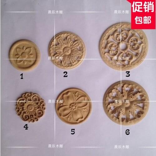 Wood carving flower, round decal, door flower, cabinet decoration, European-style door decoration(A771)