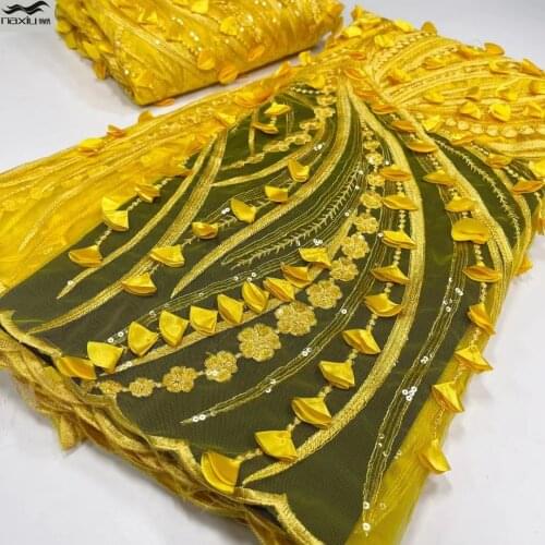 Madison French Yellow Lace Fabric Tulle Net Fabric 2021 High Quality African Lace Embroidery African Laces With 3D Flowers
