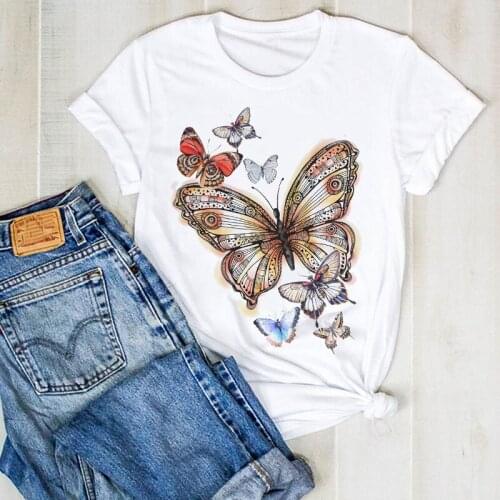 Women Lady Summer Butterfly Cute Fashion 90s Print Ladies T Tee Tshirt Womens Female Top Shirt Clothes Graphic Clothing T-shirt