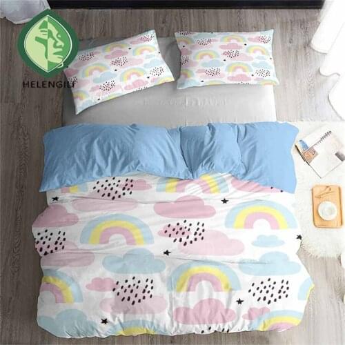 HELENGILI 3D Bedding Set Rainbow Cloud Print Duvet Cover Set Bedclothes with Pillowcase Bed Set Home Textiles #CHY06