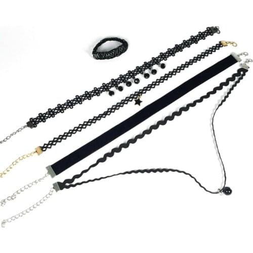 5PCS Vintage Choker Necklace Black Lace Velvet Woman Collar Party Jewelry Neck Accessories Chokers Handcrafted Chain Necklace