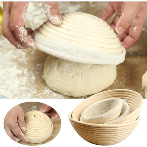 Round Fermentation Rattan Basket Country Bread Baguette Dough Banneton Brotform Proofing Proving Baskets With Cloth Bag