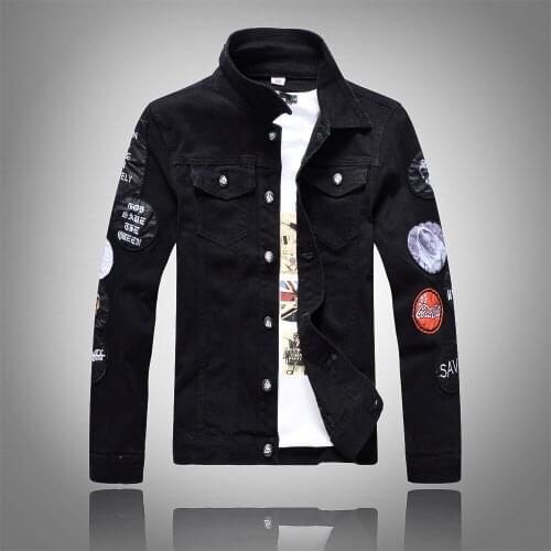 New Mens Classic Black Denim Outerwear Men Denim Jacket Fashion Coat Autumn Spring Denim Coat thin Brand coat hole denim jacket