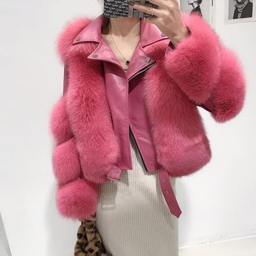 Hot Sale Thick Real Fox Fur Coat with Genuine Sheepskin Leather Long Sleeves Short Jacket Outerwear