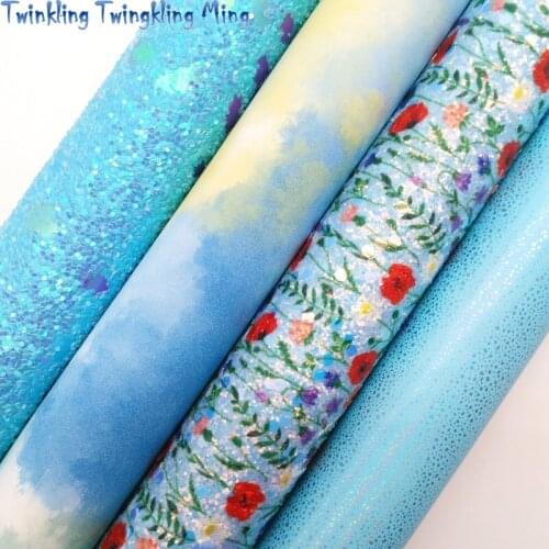Twinkling Twinkling Ming Flowers Chunky Glitter Leather Felt Backing Tie Dye Synthetic Vinyl Faux Leather Fabric 21X29CM KM531