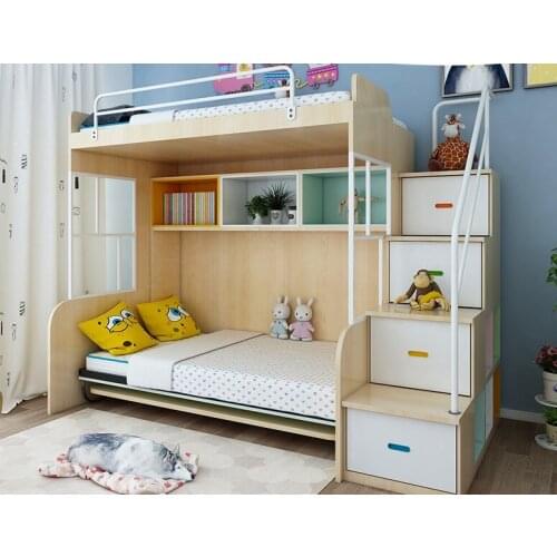 Multifunctional furniture childrens bunk bed with rotating study table
