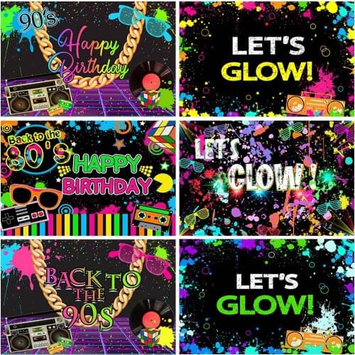 Mocsicka Hip Hop 90s Backdrop Birthday Party Graffiti Wall Let’s Glow Party Background Back to The 90s Party Decorations Banner