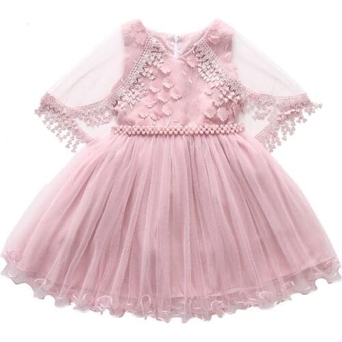 Girl fashion sleeveless princess dress Girls temperament gauze tutu Girl applique pearl dress Girl solid color fashion dress