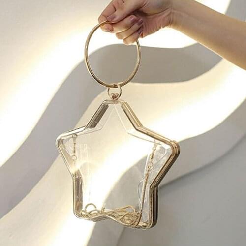 Fashion star shape transparent women shoulder bags designer metal handbags luxury chains crossbody bag clear pvc small purses