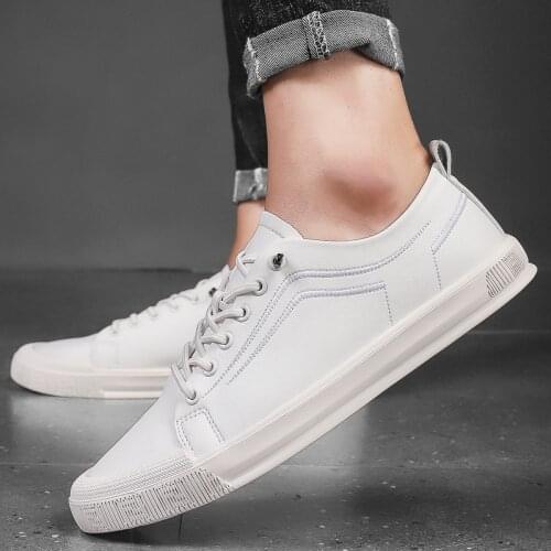 Mens Casual Shoes White Leather Flats Size 39-44 Mens Sneakers Designer Leisure Walk Handmade Footwear Male Minimalist Shoes