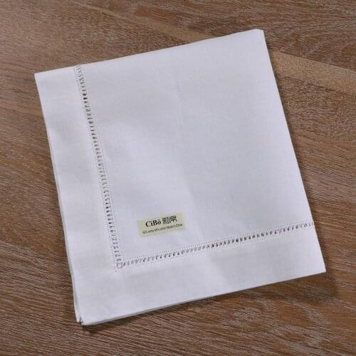 N018: 4 Pieces White Hemstitch Dinner Table Napkins Ramie Cotton Blend 17" x 17" Ladder Hemstitch Cloth Dinner mokador