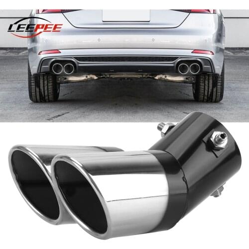 LEEPEE Car Outlet Exhaust Double Hole Trim Muffler Tail Pipe Car Styling Accessories Decoration Universal Curved Stainless Steel