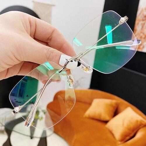 Cutting Rimless Anti-blue Light Clear Glasses For Women Alloy Square Eyeglass Female Elegant White Pearl Computer Goggle Shades