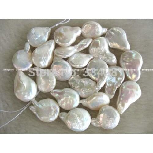 Wholesales Genuine Natural Freshwater AAA 15-20mm 4-5(thick)mm white baroque drop pearls" Necklace Loose Beads