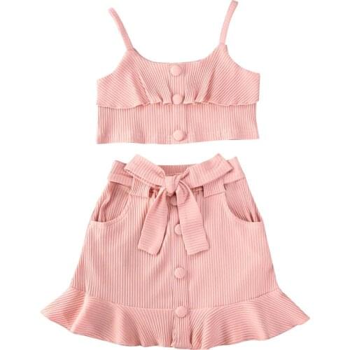 2-7Y Toddler Baby Kid Girls Clothes Set Summer Ruffles Vest Tops Bow Skirts Beach Holiday Outfits Children Girls Costumes