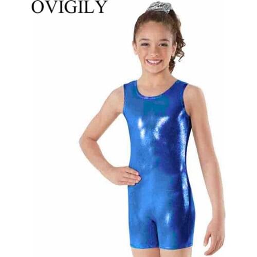 OVIGILY Metallic Tank Biketard for Kids Lycra Spandex Unitard for Gymnastics Short Unitards One Piece Leotard for Girls