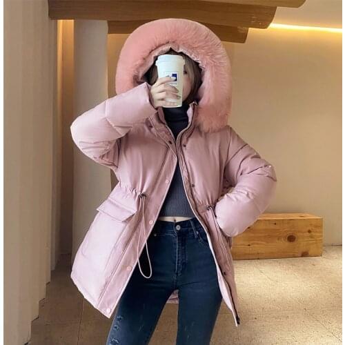Large Fur Collar Hooded Winter Womens Parkas Solid Thicken Cotton Padded Coat for Ladies Casual Loose Warm Puffer Jacket Outwear