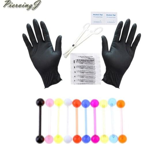 PiercingJ 14G Professional Piercing Kit 20 pieces (Tongue,Belly Button Ring Piercing Jewelry) - 14 Gauge Needles
