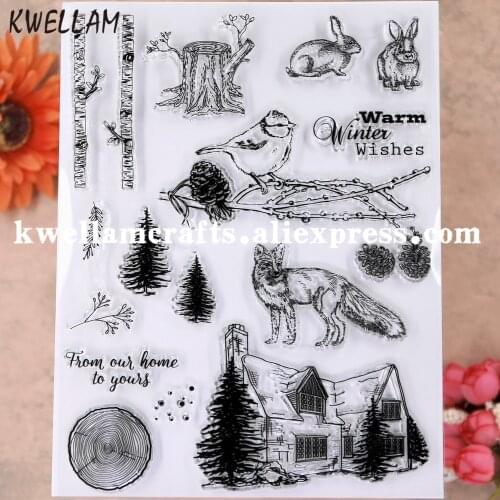 Merry Christmas Warm Winter Wishes Tree Pinecone Scrapbook photo cards rubber stamp clear stamp transparent stamp KW9112814