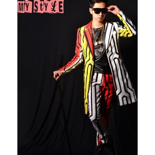 S-4xl 2021 Men Fashion Dj Color Line Suit Coat Plus Size Singer Costumes Nightclub Big Size Suits Blazers