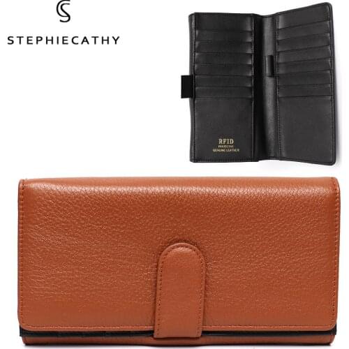 SC Luxury Genuine Leather Women Wallet Design RFID Protective Multi Card Holders Purse Brown Ladies Fashion Clutches Set Handbag