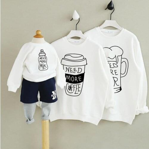 Family Matching Sweatshirt Daddy Mum Daughter Son Baby Kids Girls Boys Outfits Mommy And Me Clothes Beer Milk Coffee Tshirt Tops
