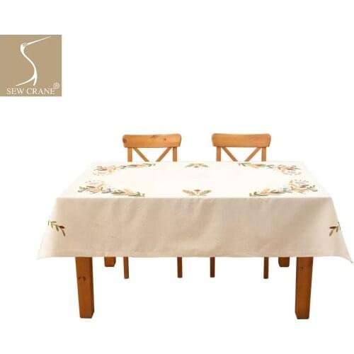 SewCrane Spring Summer Bouquet Flower Wreath Branch Leaves Embroidered Decorative Tablecloth
