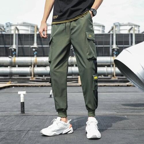 Mens Side Pockets Cargo Harem Pants New Ribbons Black Hip Hop Casual Male Joggers Trousers Fashion Casual Streetwear Pants