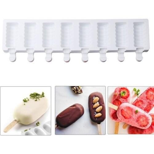 8 Hole Silicone Ice Cream Mold Popsicle Molds Freezer Juice Ice Cube Tray Icepop Maker Mould Popsicle Barrel with Popsicle Stick