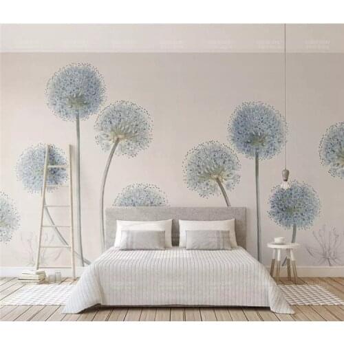 Modern Personality Fashion 3d Wallpaper Minimalist White Brickwall papers home decor Purple Dandelion Sofa Background