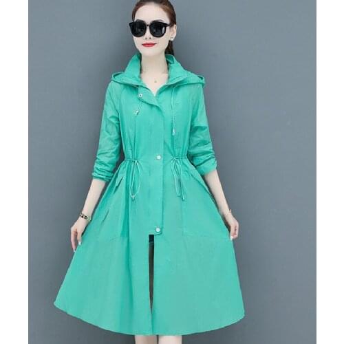 Spring Autumn Simple Mid-Length Trench Coat Womens 2021 Korean Fashion Loose All-Match Long Sleeve Windbreaker Overcoat Female