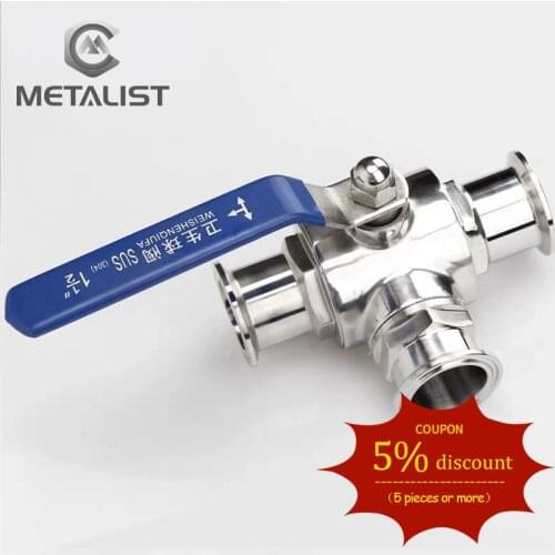 METALIST Pipe OD 51MM-89MM SS304 Or SS316L Stainless Steel Sanitary 3 Way Ball Valve T Port Ferrule Type Fit 2" 64mm Tri Clamp