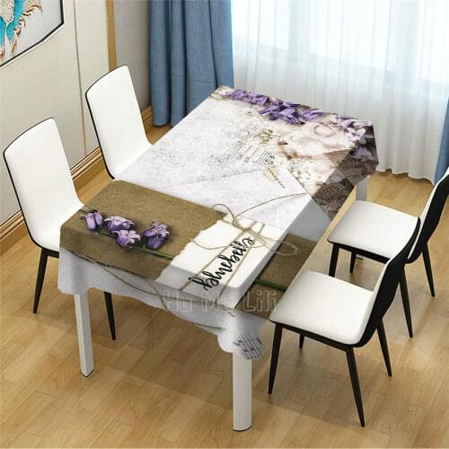 Vintage Props Series Purple And White Flowers Background Design Tablecloth For Dinner Table Decor