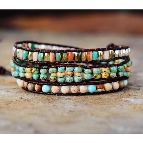 High End Beads Wrap Bracelets W/ Stones Rhinestone 3 Strands Leather Bracelet Bijoux Femme Boho Handmade Jewelry Wholesale