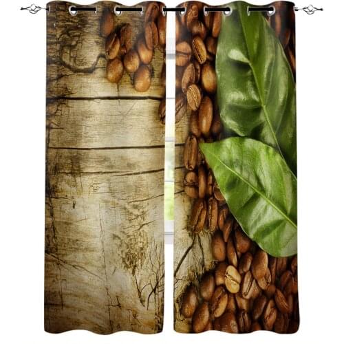 Coffee Beans Leaves Wooden Table Curtains for Living Room Bedroom Modern Home Decoration Window Curtain Kids Room Home Supplies