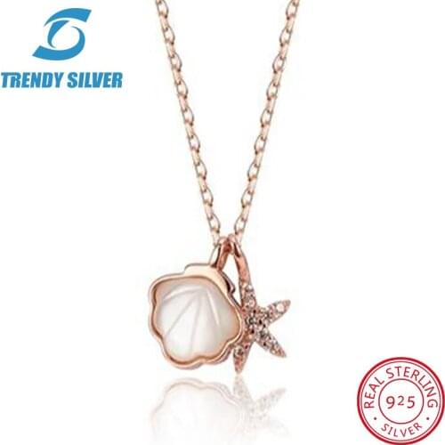 925 sterling silver necklace chain for women woman rose gold plated pendant jewelry pave CZ