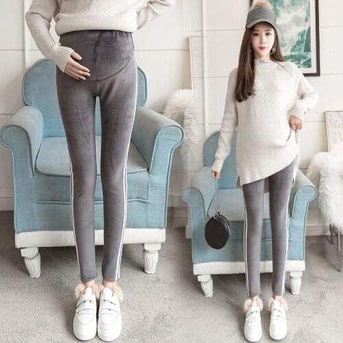 Maternity Women Leggings Winter Ankle Length Elastic Waist Warm Pant Pregnant Mom Belly Care Slim Leg Double Fleece Trousers
