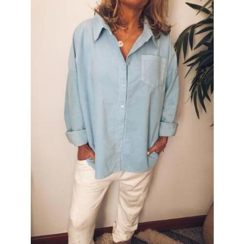 Hirigin Women Ladies Casual Shirts Summer Autumn Solid Color Long Sleeve Turn down Collar Loose Tops Plus Single-breasted Shirts