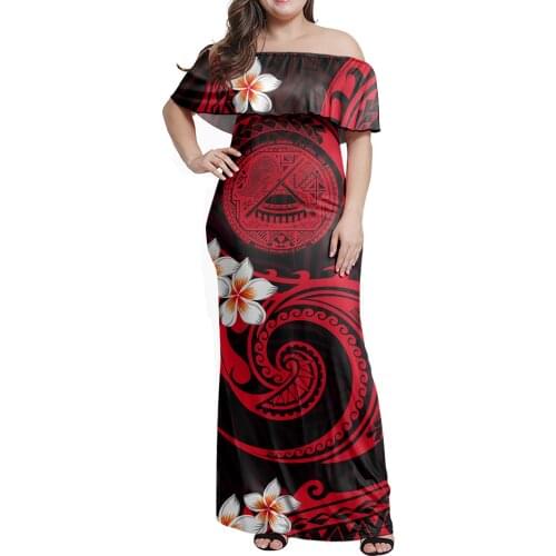 Hycool Size Up To 7xl Samoan Tribal Design Casual Summer Floral Red Dress Custom Women Plus Size Maxi Wedding Party Dresses 2021
