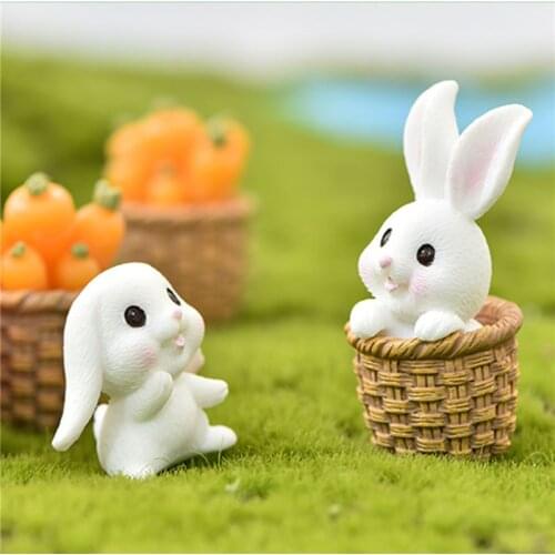 1pc Cute Rabbit Carrot Figurines Miniature House Model Little Statue Bonsai Ornament Micro Landscape DIY Cake Topper Accessories